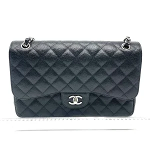 CHANEL Classic Flap Large / Jumbo Bag Black Caviar Leather Silver Hardware