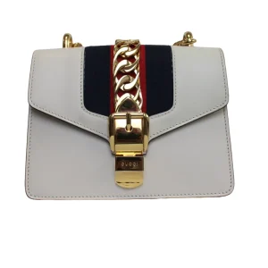 GUCCI Mini Sylvie White Leather Chain Bag