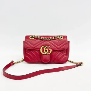 GUCCI Small GG Marmont Shoulder Bag Red Leather