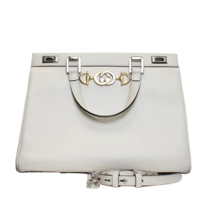 GUCCI Zumi White Medium Full Grainy Calfskin Leather Bag