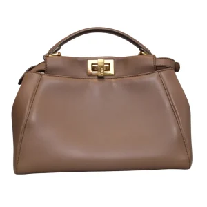 FENDI Peekaboo Mini Sand-Coloured Leather Bag