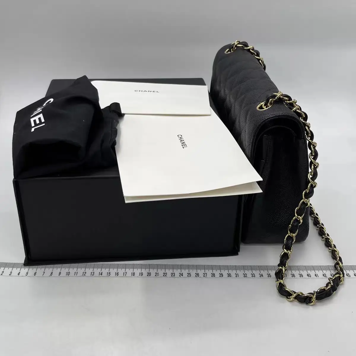 CHANEL Classic Flap Large / Jumbo Bag Black Caviar Leather Gold Hardware CHANEL Classic Flap Large / Jumbo Bag Black Caviar Leather Gold Hardware