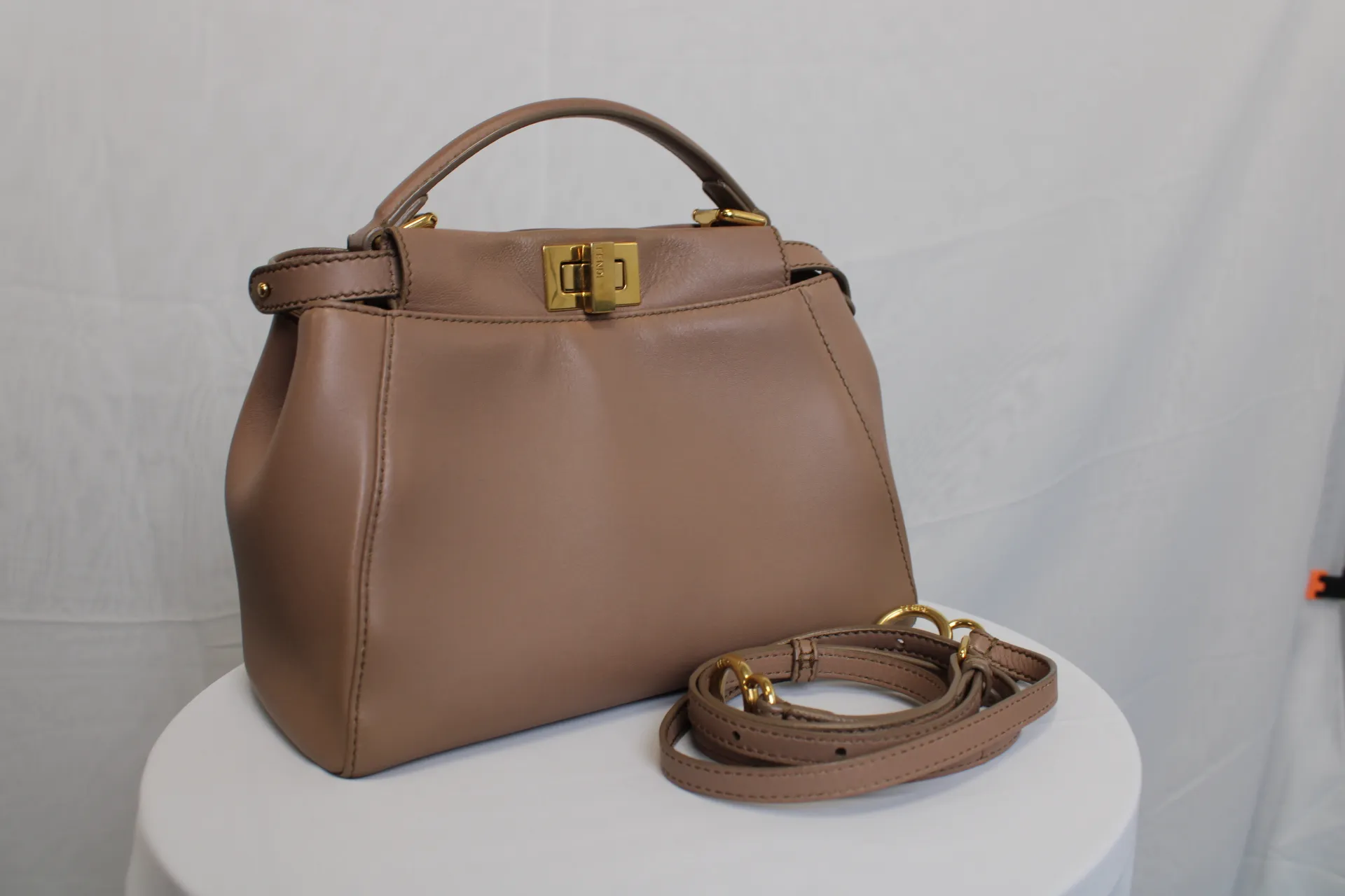 FENDI Peekaboo Mini Sand-Coloured Leather Bag FENDI Peekaboo Mini Sand-Coloured Leather Bag