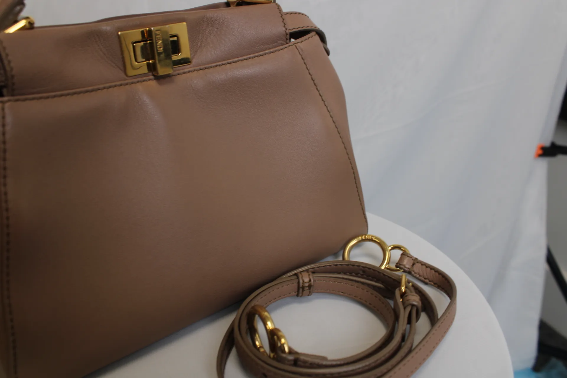 FENDI Peekaboo Mini Sand-Coloured Leather Bag FENDI Peekaboo Mini Sand-Coloured Leather Bag