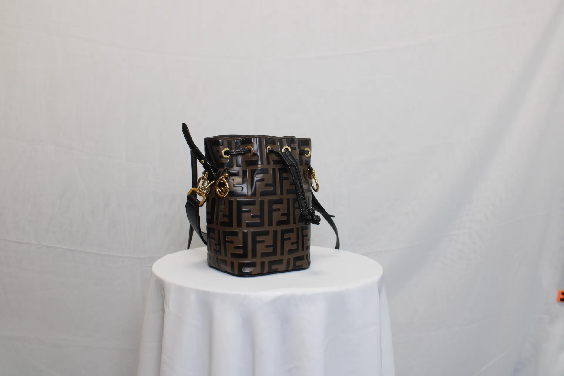 FENDI Mon Trésor FF Print Brown leather Mini Bucket Bag FENDI Mon Trésor FF Print Brown leather Mini Bucket Bag