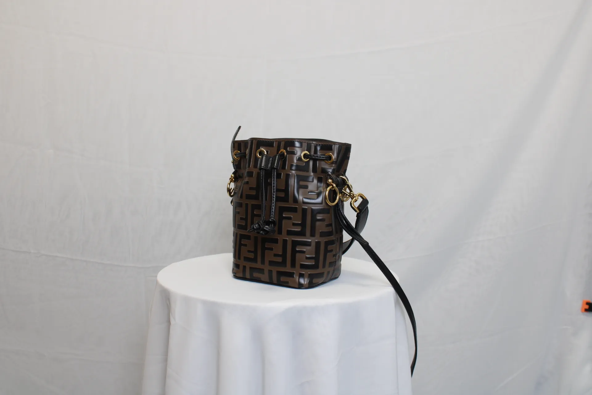 FENDI Mon Trésor FF Print Brown leather Mini Bucket Bag FENDI Mon Trésor FF Print Brown leather Mini Bucket Bag