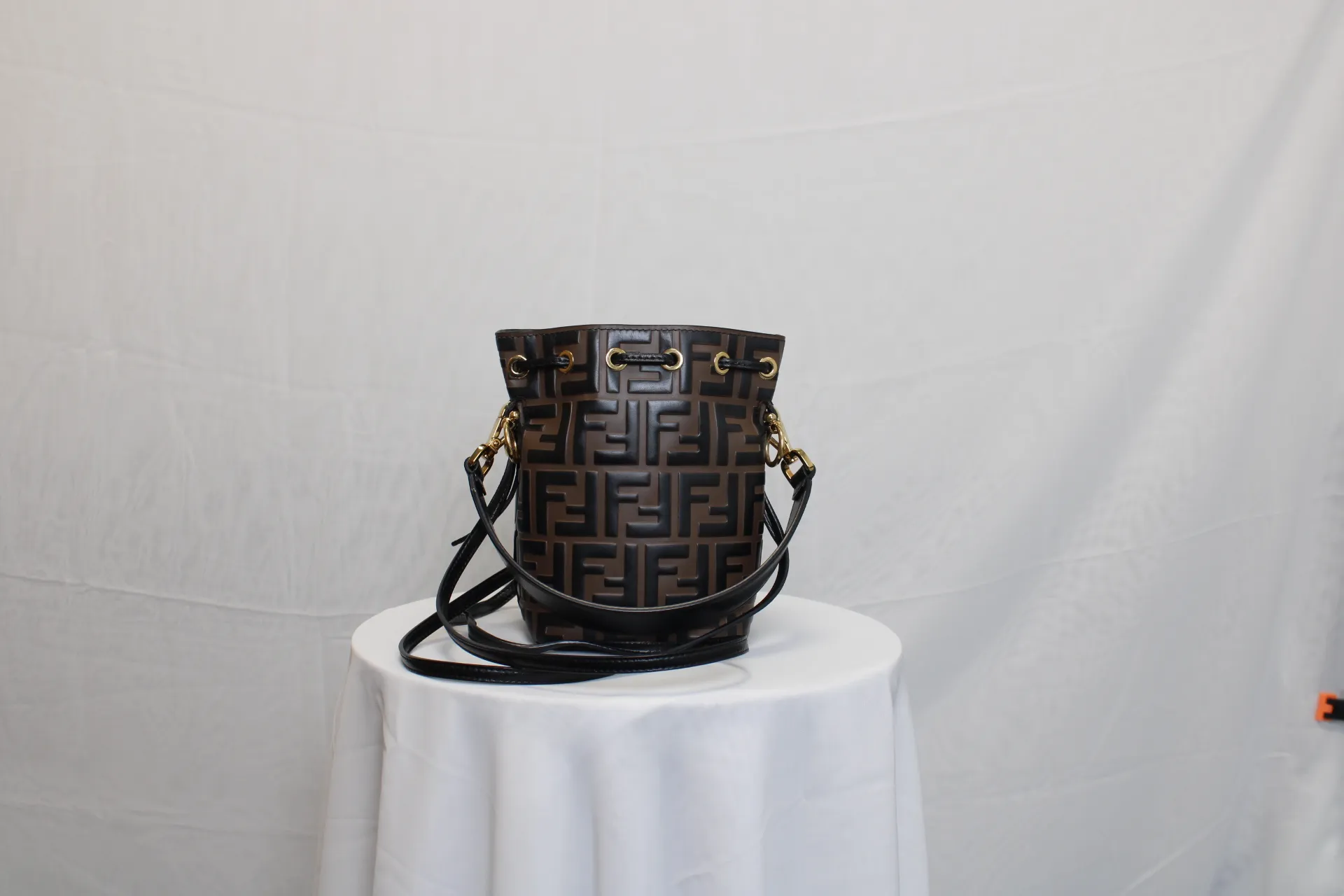 FENDI Mon Trésor FF Print Brown leather Mini Bucket Bag FENDI Mon Trésor FF Print Brown leather Mini Bucket Bag