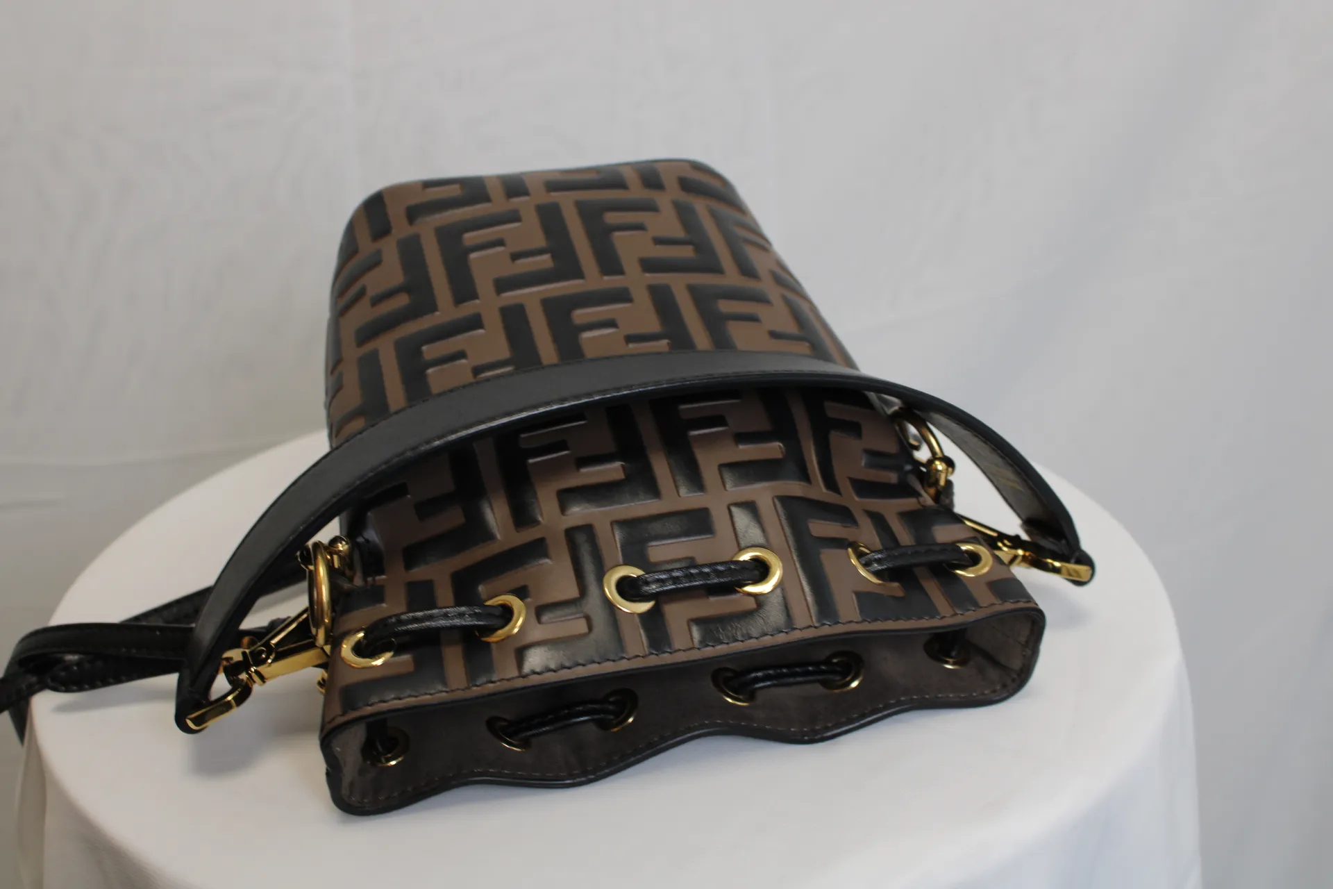 FENDI Mon Trésor FF Print Brown leather Mini Bucket Bag FENDI Mon Trésor FF Print Brown leather Mini Bucket Bag