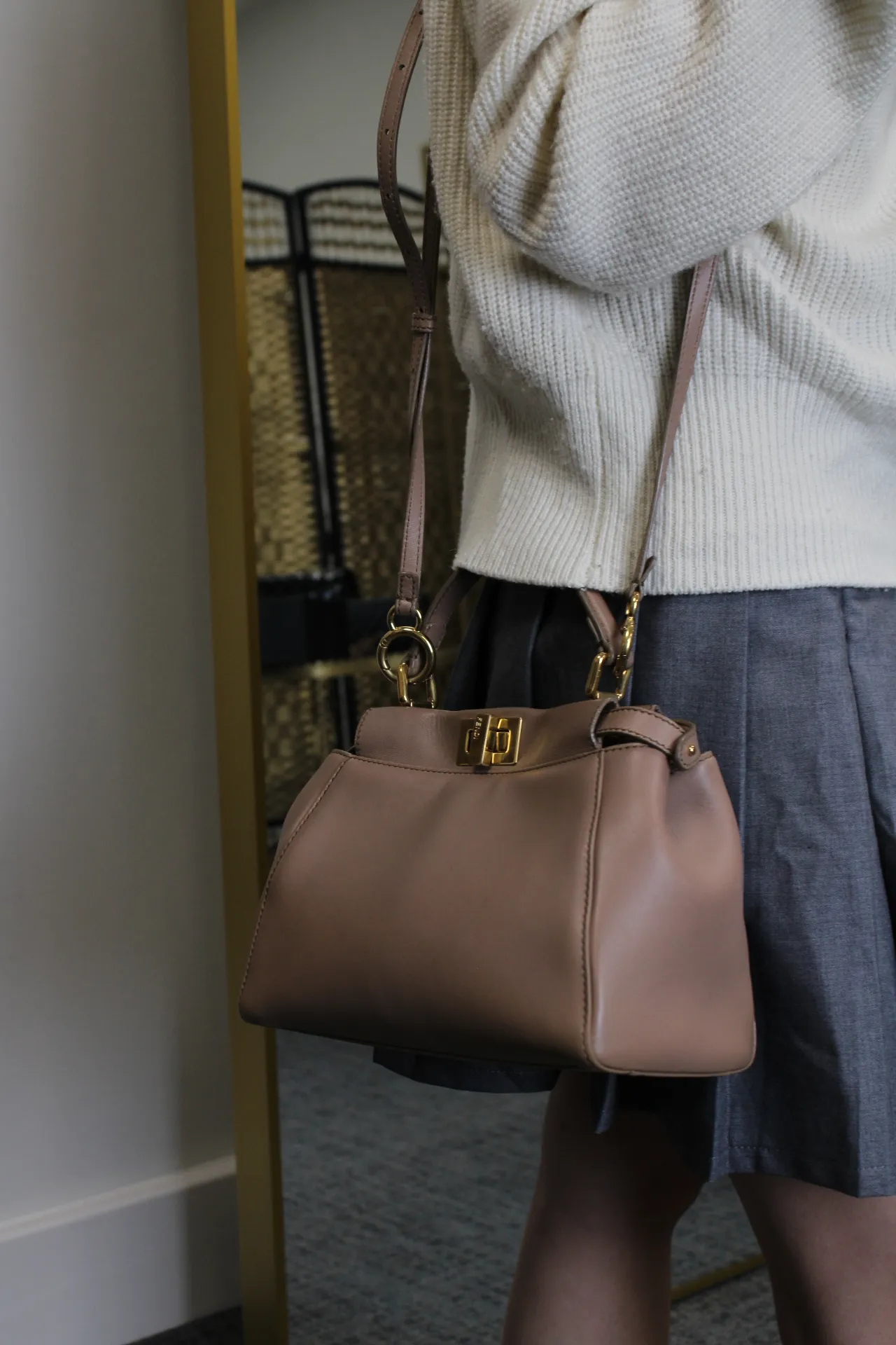 FENDI Peekaboo Mini Sand-Coloured Leather Bag FENDI Peekaboo Mini Sand-Coloured Leather Bag