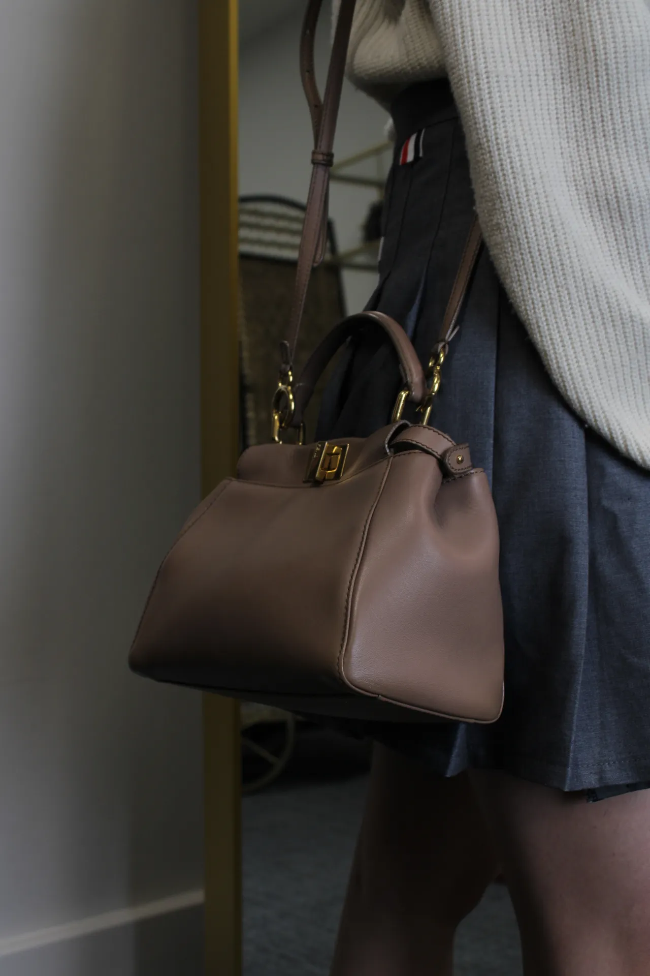 FENDI Peekaboo Mini Sand-Coloured Leather Bag FENDI Peekaboo Mini Sand-Coloured Leather Bag