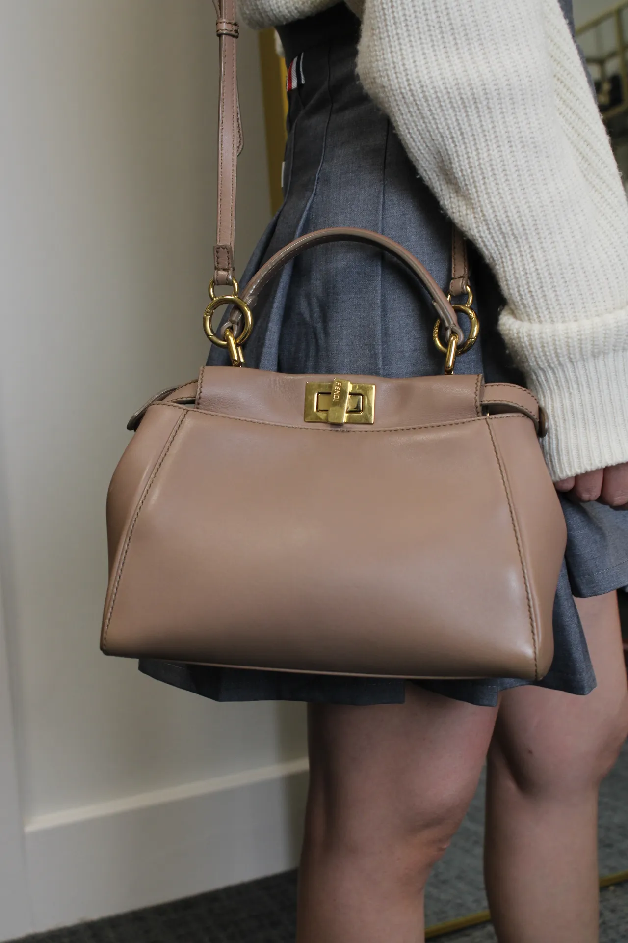 FENDI Peekaboo Mini Sand-Coloured Leather Bag FENDI Peekaboo Mini Sand-Coloured Leather Bag