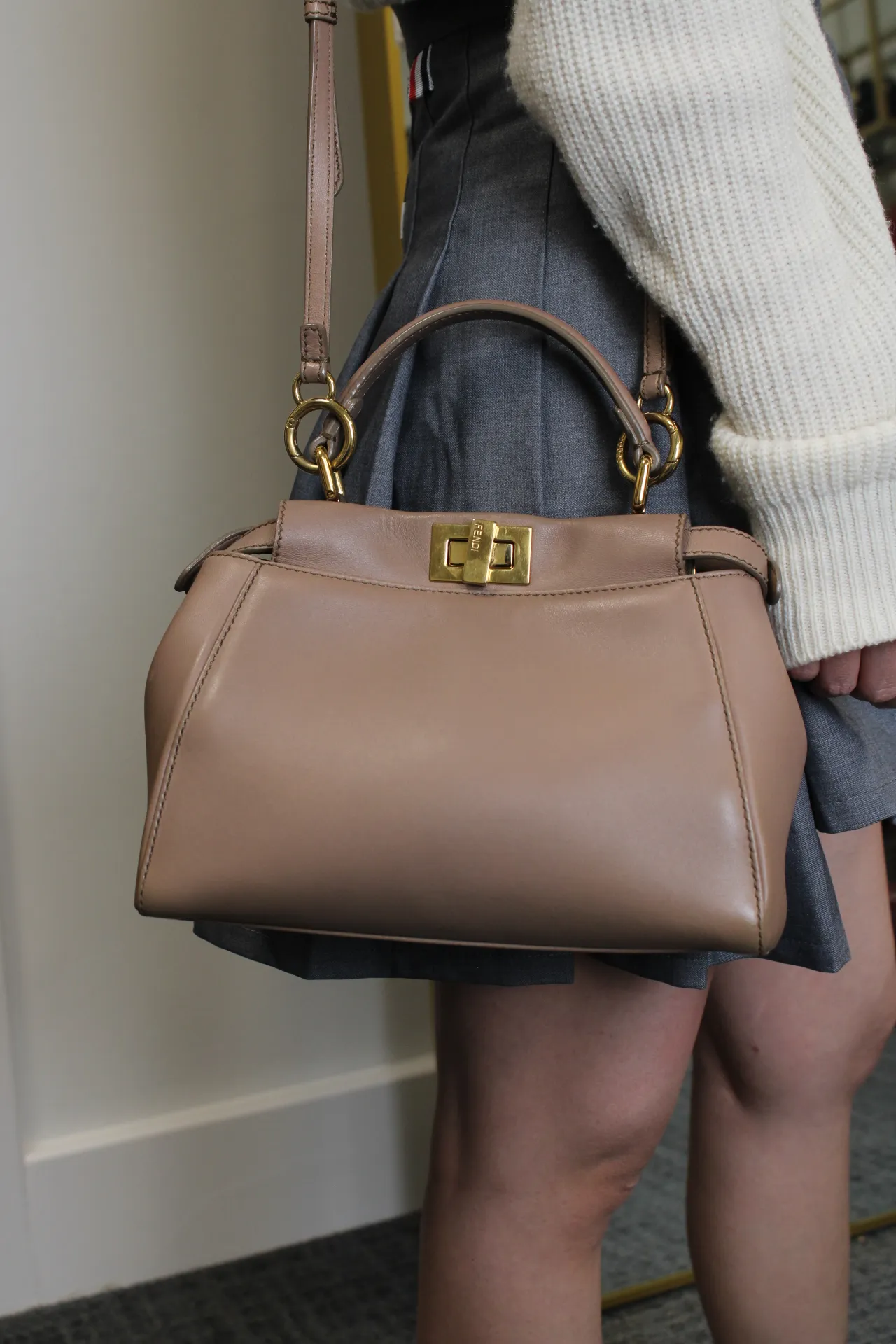 FENDI Peekaboo Mini Sand-Coloured Leather Bag FENDI Peekaboo Mini Sand-Coloured Leather Bag