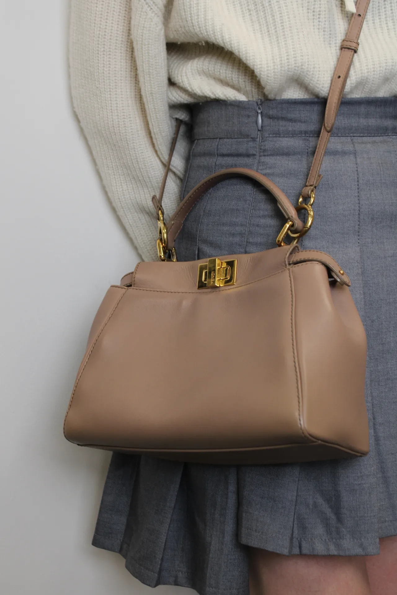 FENDI Peekaboo Mini Sand-Coloured Leather Bag FENDI Peekaboo Mini Sand-Coloured Leather Bag