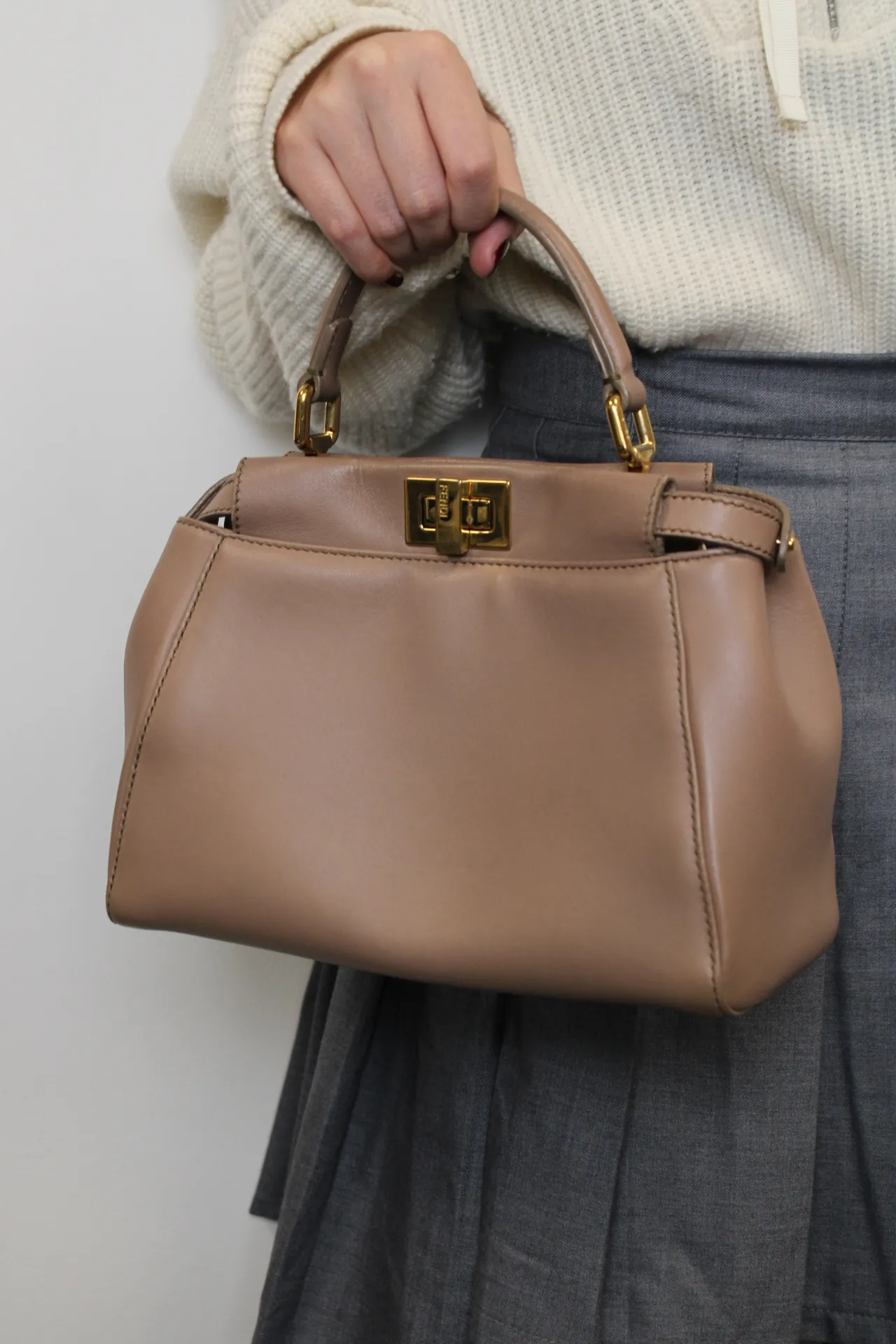 FENDI Peekaboo Mini Sand-Coloured Leather Bag FENDI Peekaboo Mini Sand-Coloured Leather Bag