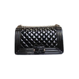 CHANEL Black Patent Leather Boy Bag