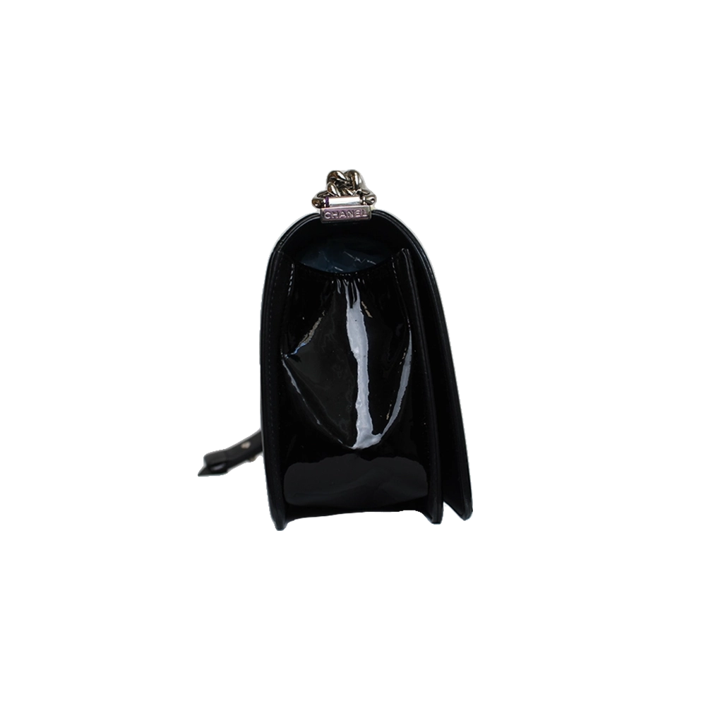 CHANEL Black Patent Leather Boy Bag CHANEL Black Patent Leather Boy Bag