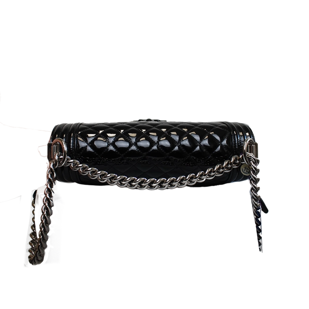 CHANEL Black Patent Leather Boy Bag CHANEL Black Patent Leather Boy Bag