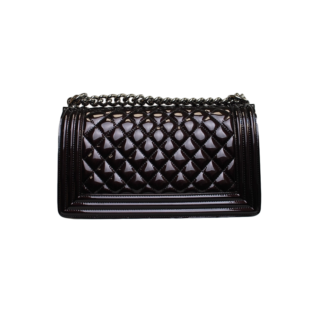 CHANEL Black / Brown Patent Medium Boy Bag CHANEL Black / Brown Patent Medium Boy Bag