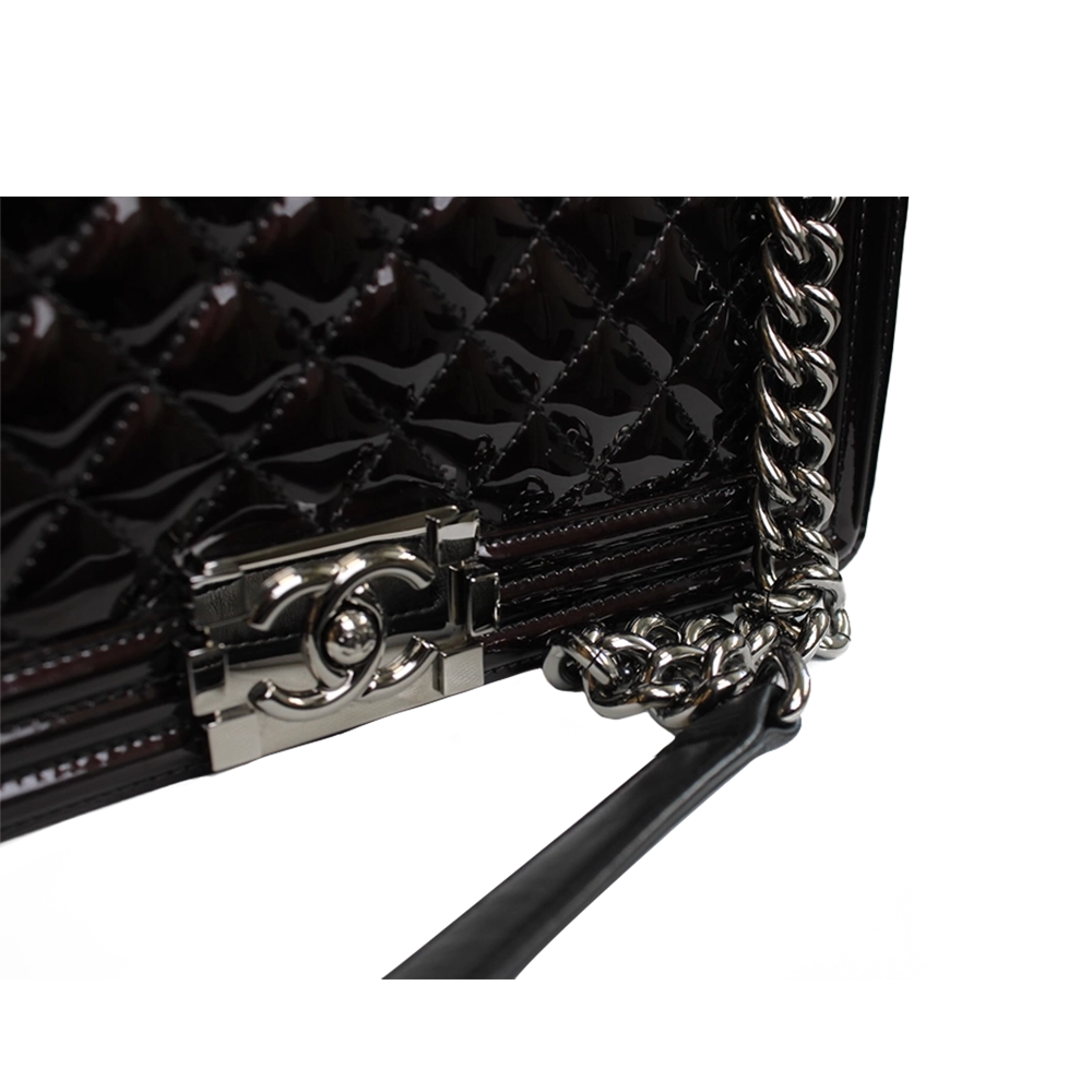 CHANEL Black / Brown Patent Medium Boy Bag CHANEL Black / Brown Patent Medium Boy Bag
