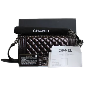 CHANEL Black / Brown Patent Medium Boy Bag