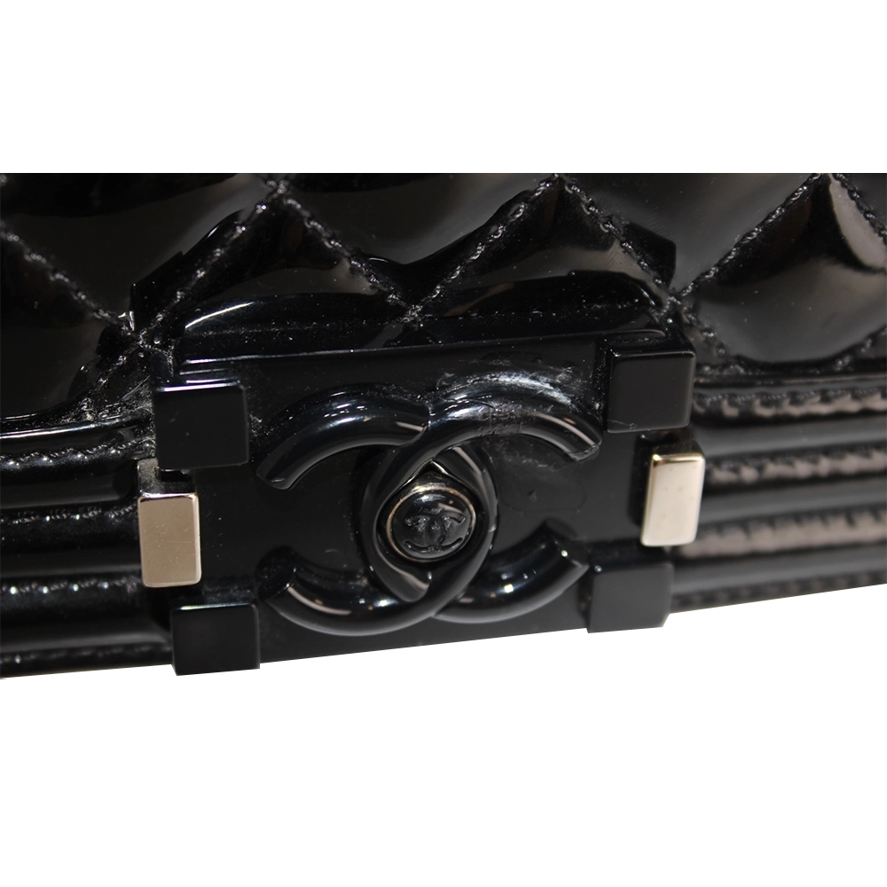 CHANEL Black Patent Leather Boy Bag CHANEL Black Patent Leather Boy Bag