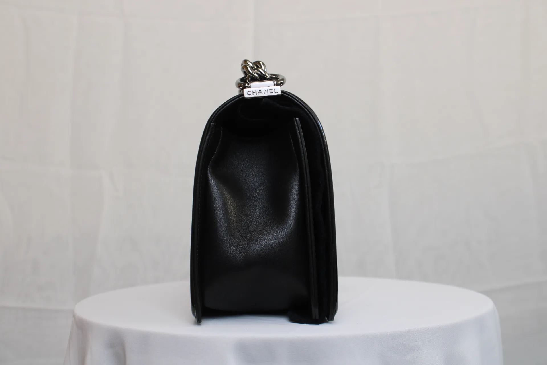 CHANEL Black / Brown Patent Medium Boy Bag CHANEL Black / Brown Patent Medium Boy Bag