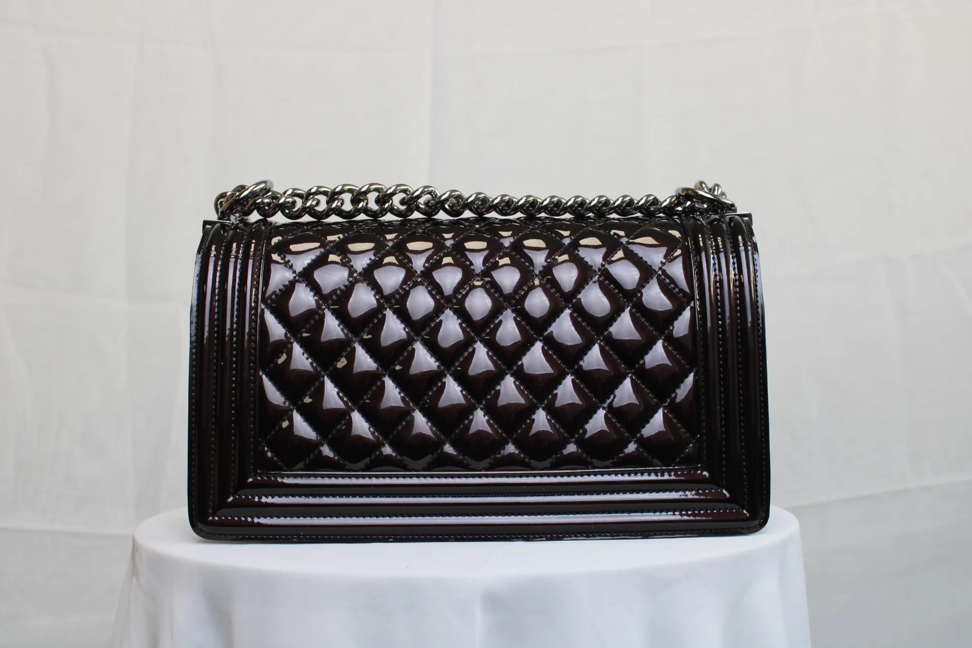 CHANEL Black / Brown Patent Medium Boy Bag CHANEL Black / Brown Patent Medium Boy Bag