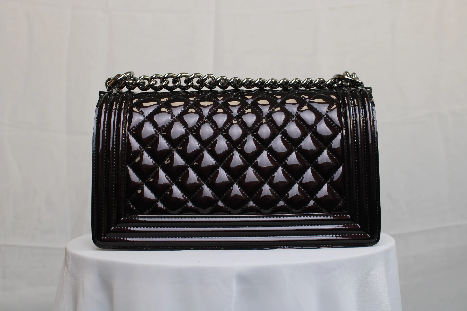 CHANEL Black / Brown Patent Medium Boy Bag CHANEL Black / Brown Patent Medium Boy Bag