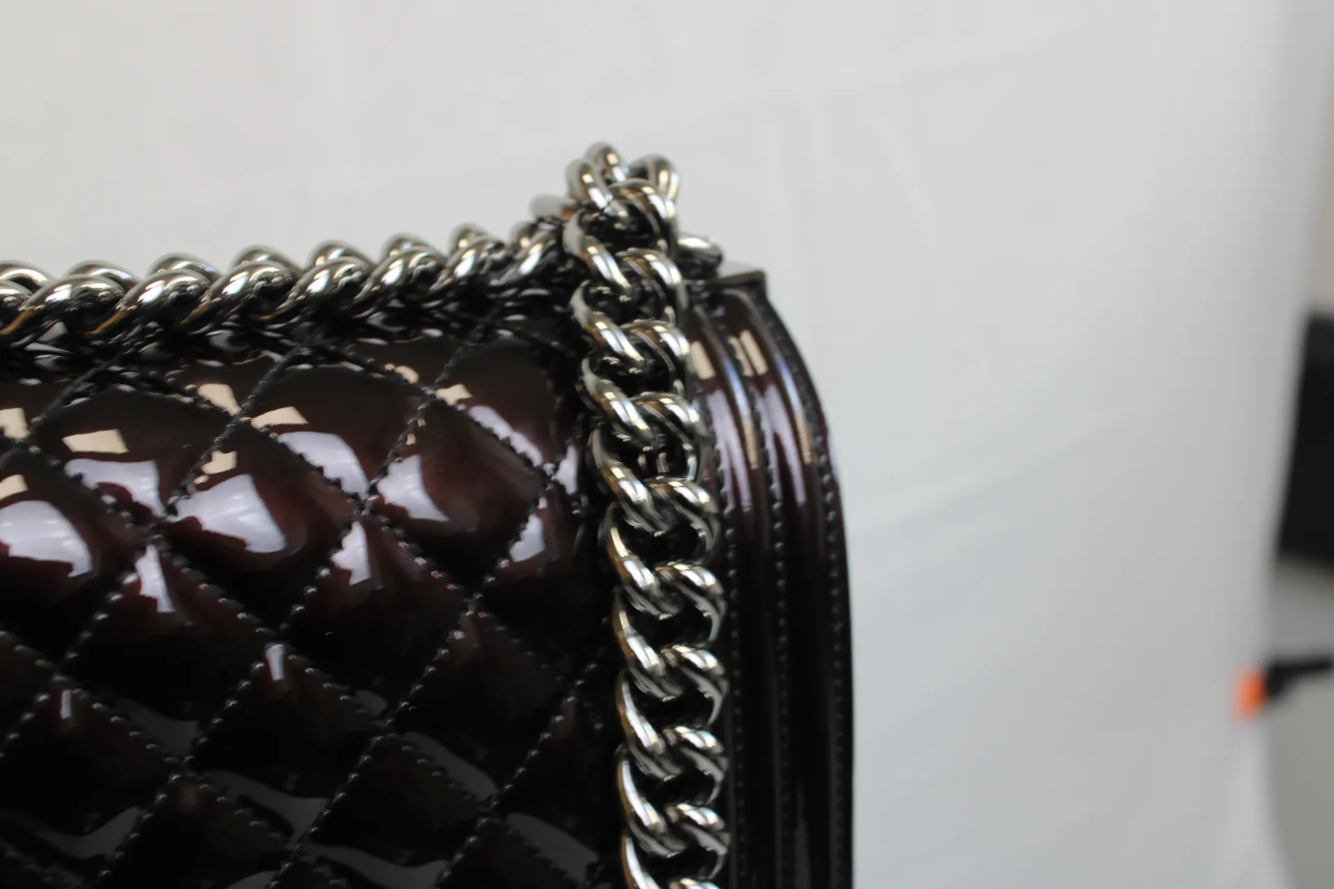 CHANEL Black / Brown Patent Medium Boy Bag CHANEL Black / Brown Patent Medium Boy Bag