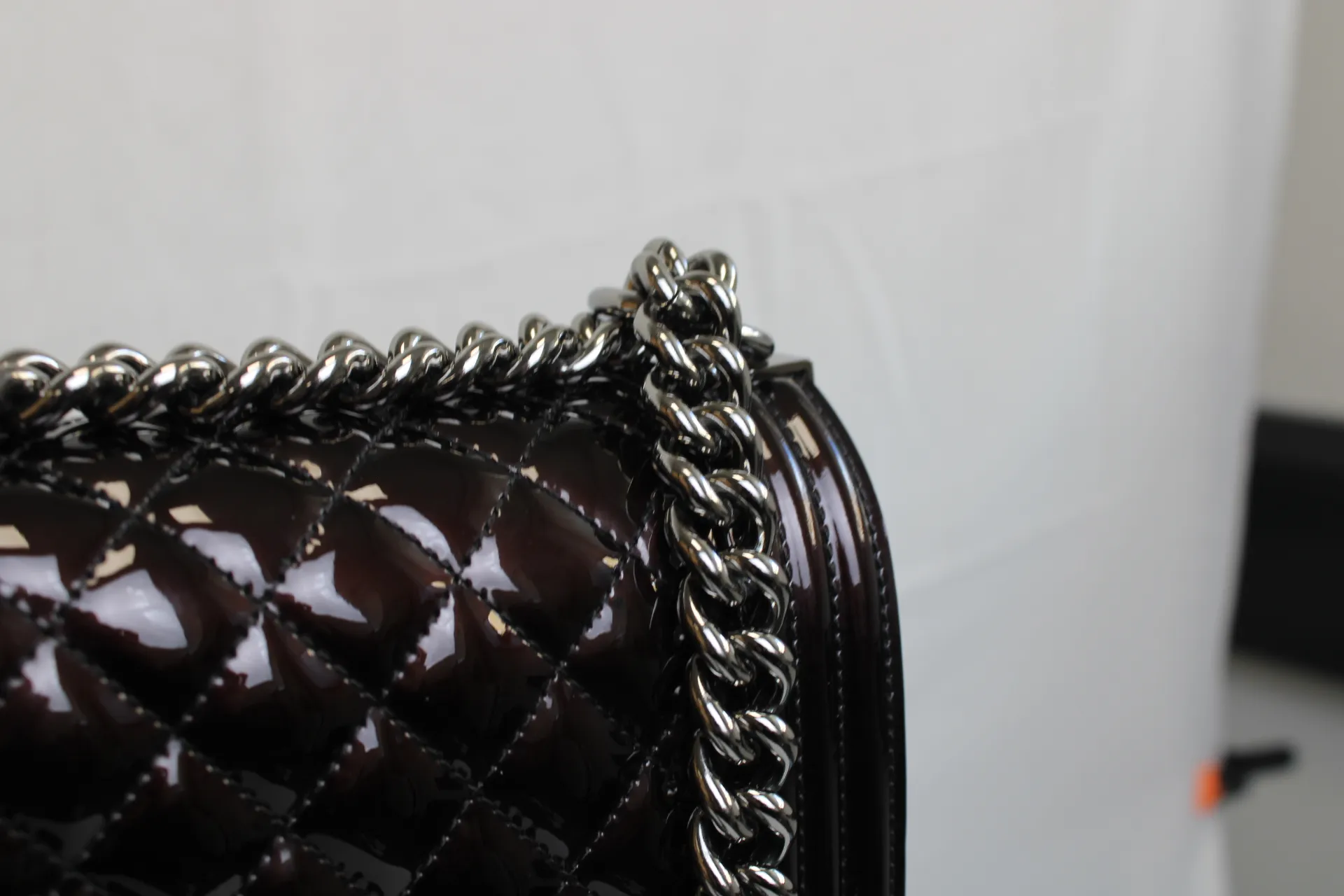 CHANEL Black / Brown Patent Medium Boy Bag CHANEL Black / Brown Patent Medium Boy Bag