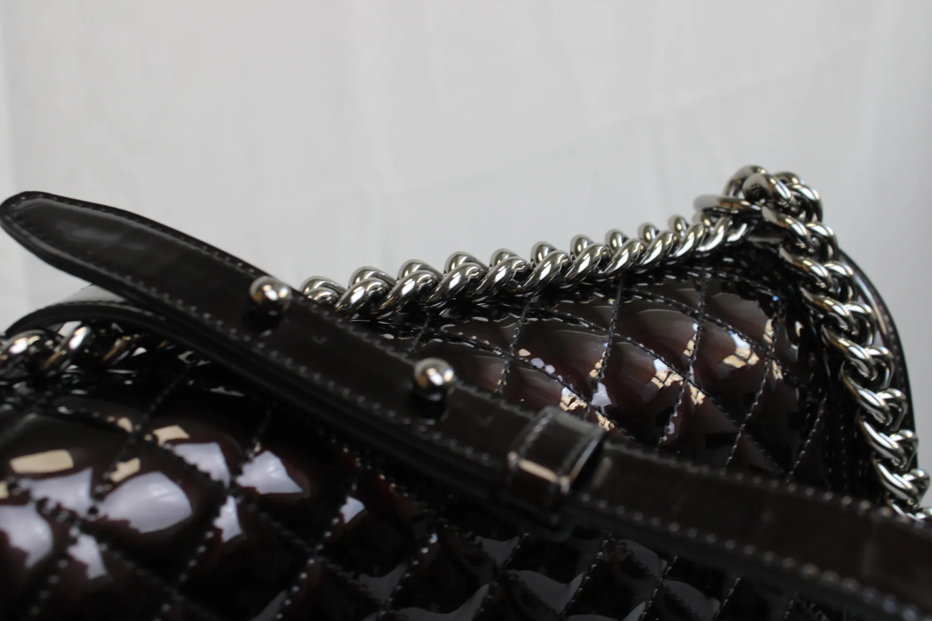 CHANEL Black / Brown Patent Medium Boy Bag CHANEL Black / Brown Patent Medium Boy Bag