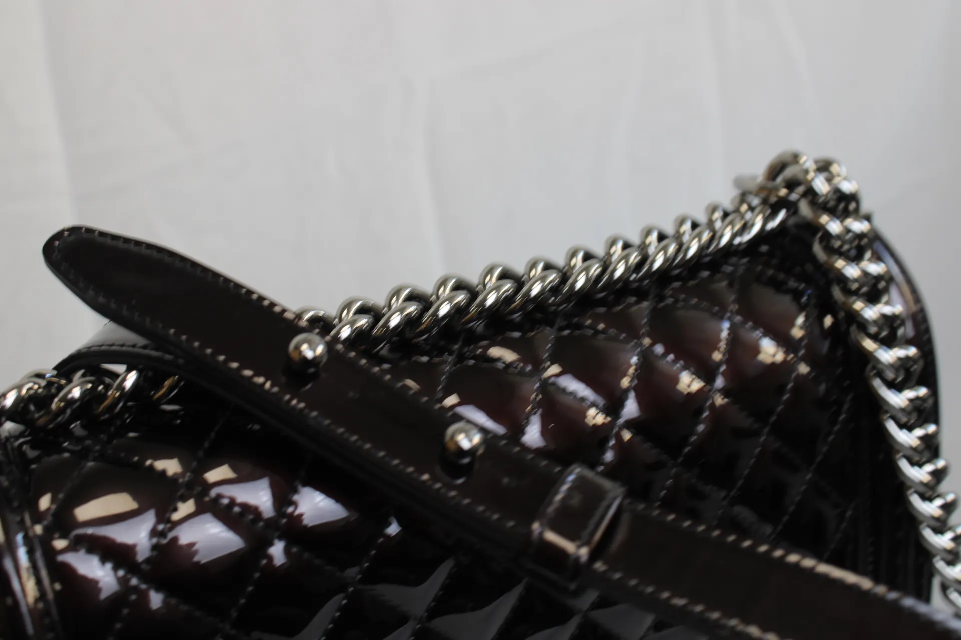 CHANEL Black / Brown Patent Medium Boy Bag CHANEL Black / Brown Patent Medium Boy Bag