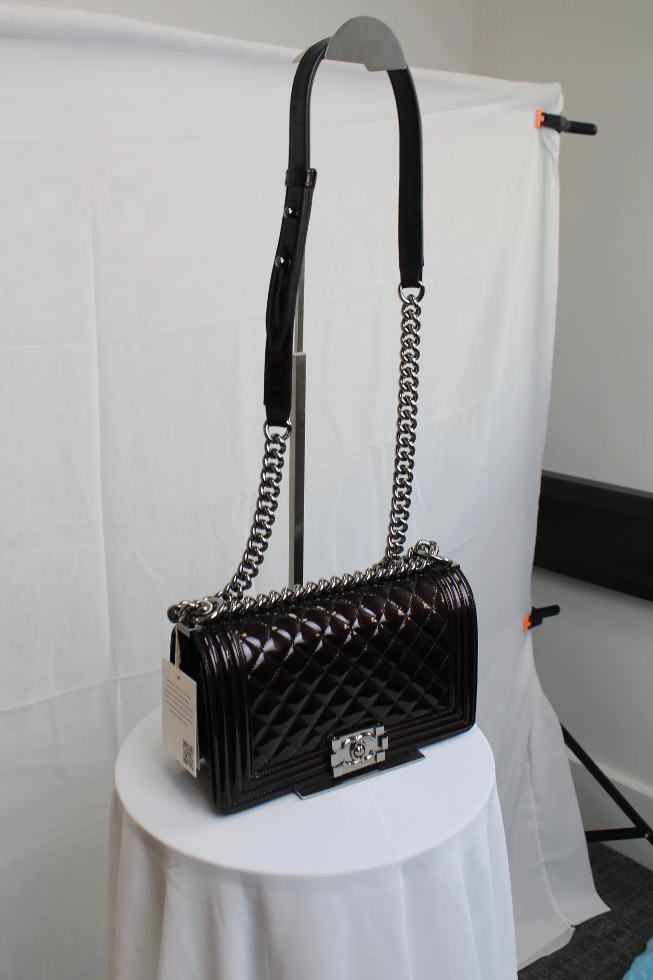 CHANEL Black / Brown Patent Medium Boy Bag CHANEL Black / Brown Patent Medium Boy Bag