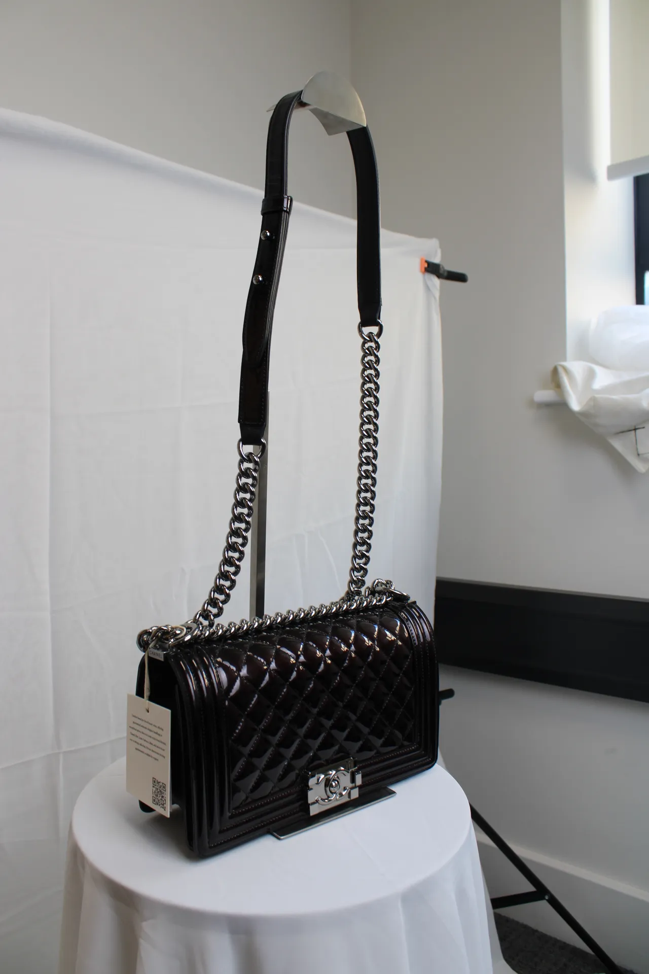 CHANEL Black / Brown Patent Medium Boy Bag CHANEL Black / Brown Patent Medium Boy Bag