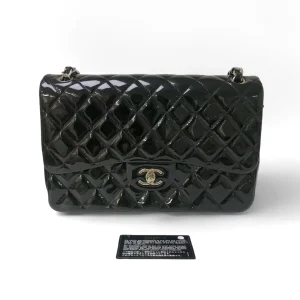 CHANEL Black Jumbo / Large Classic Flap Bag Patent Leather Handbag