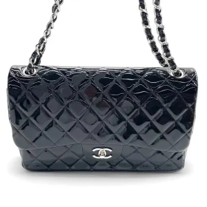 CHANEL Black Jumbo / Large Classic Flap Bag Patent Leather Handbag