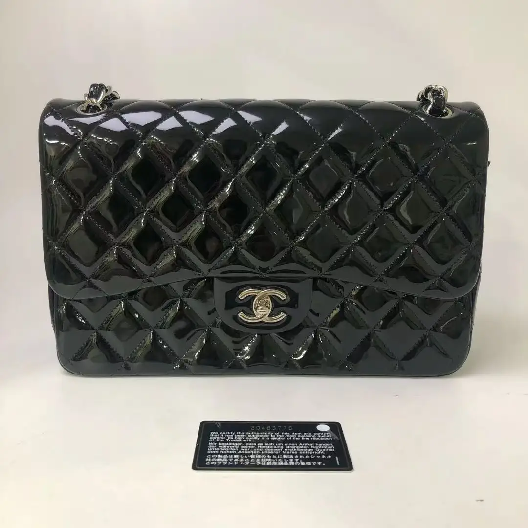 CHANEL Black Jumbo / Large Classic Flap Bag Patent Leather Handbag CHANEL Black Jumbo / Large Classic Flap Bag Patent Leather Handbag
