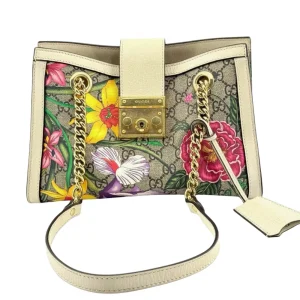 GUCCI Beige Multicolor Floral Print GG Supreme Coated Canvas Small Padlock Shoulder Bag