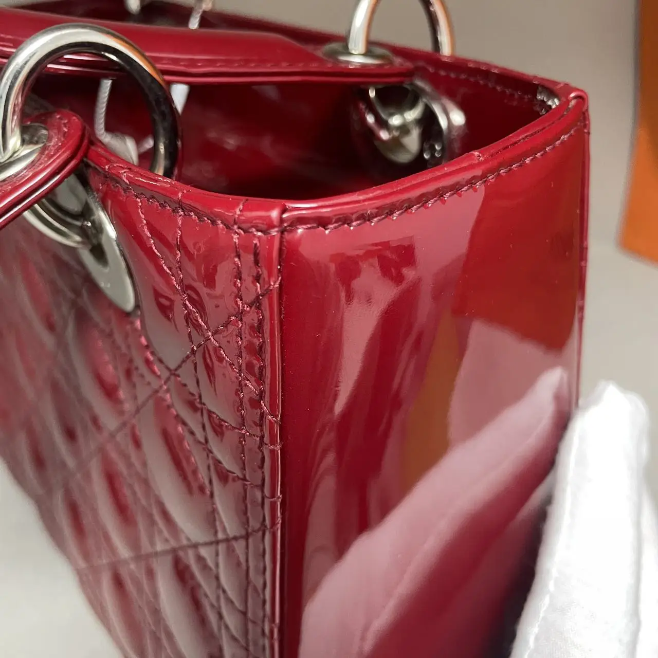 DIOR Medium Lady Dior Bag Cherry Red Patent Cannage Calfskin DIOR Medium Lady Dior Bag Cherry Red Patent Cannage Calfskin