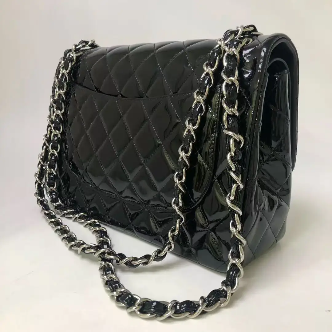 CHANEL Black Jumbo / Large Classic Flap Bag Patent Leather Handbag CHANEL Black Jumbo / Large Classic Flap Bag Patent Leather Handbag