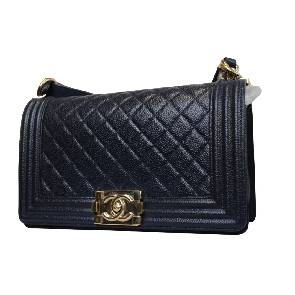 CHANEL Medium Navy Caviar Leather Boy Bag CHANEL Medium Navy Caviar Leather Boy Bag