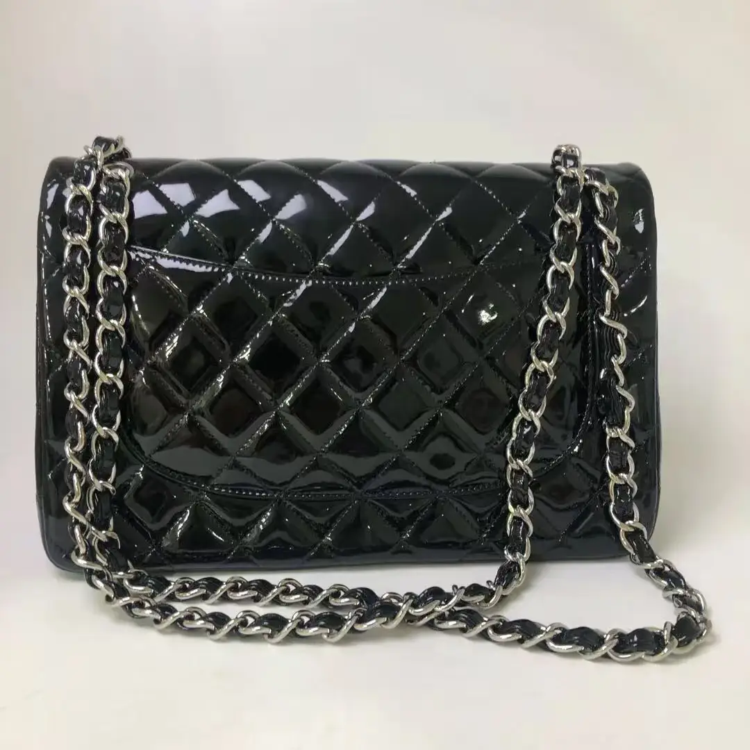CHANEL Black Jumbo / Large Classic Flap Bag Patent Leather Handbag CHANEL Black Jumbo / Large Classic Flap Bag Patent Leather Handbag