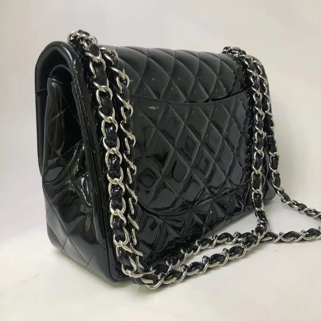 CHANEL Black Jumbo / Large Classic Flap Bag Patent Leather Handbag CHANEL Black Jumbo / Large Classic Flap Bag Patent Leather Handbag