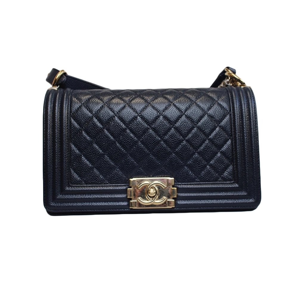CHANEL Medium Navy Caviar Leather Boy Bag CHANEL Medium Navy Caviar Leather Boy Bag