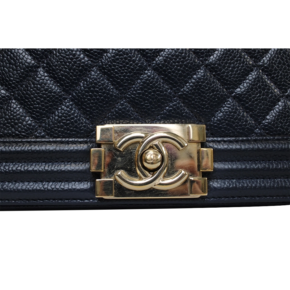 CHANEL Medium Navy Caviar Leather Boy Bag CHANEL Medium Navy Caviar Leather Boy Bag