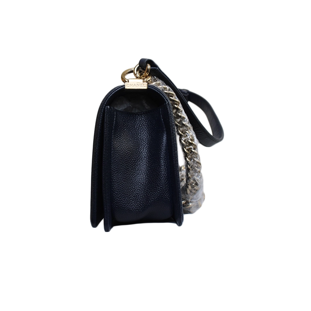 CHANEL Medium Navy Caviar Leather Boy Bag CHANEL Medium Navy Caviar Leather Boy Bag