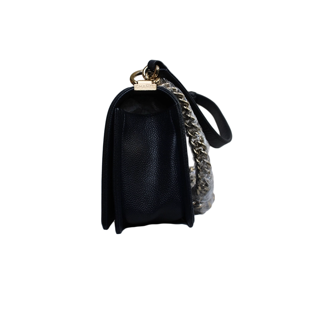 CHANEL Medium Navy Caviar Leather Boy Bag CHANEL Medium Navy Caviar Leather Boy Bag