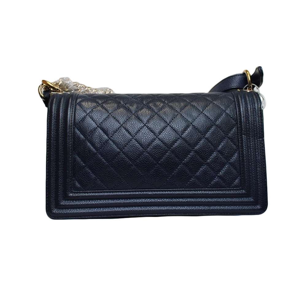 CHANEL Medium Navy Caviar Leather Boy Bag CHANEL Medium Navy Caviar Leather Boy Bag