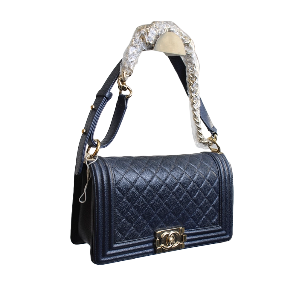 CHANEL Medium Navy Caviar Leather Boy Bag CHANEL Medium Navy Caviar Leather Boy Bag