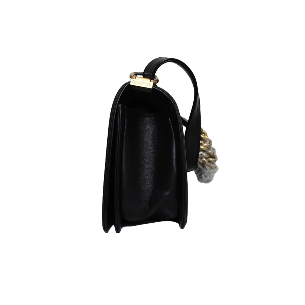 CHANEL Medium Black Lambskin Boy Bag Gold Hardware CHANEL Medium Black Lambskin Boy Bag Gold Hardware